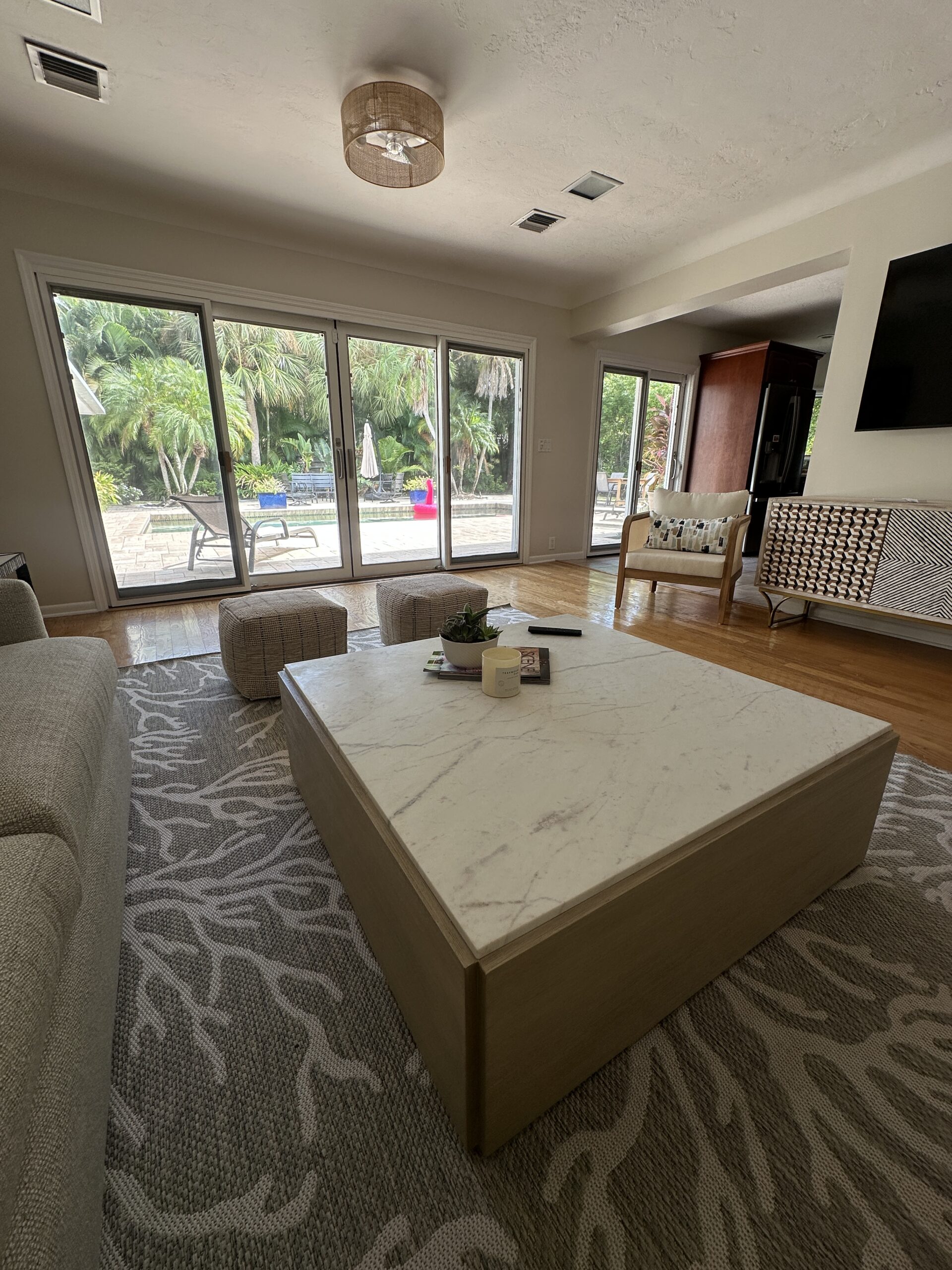Family room marble coffee table